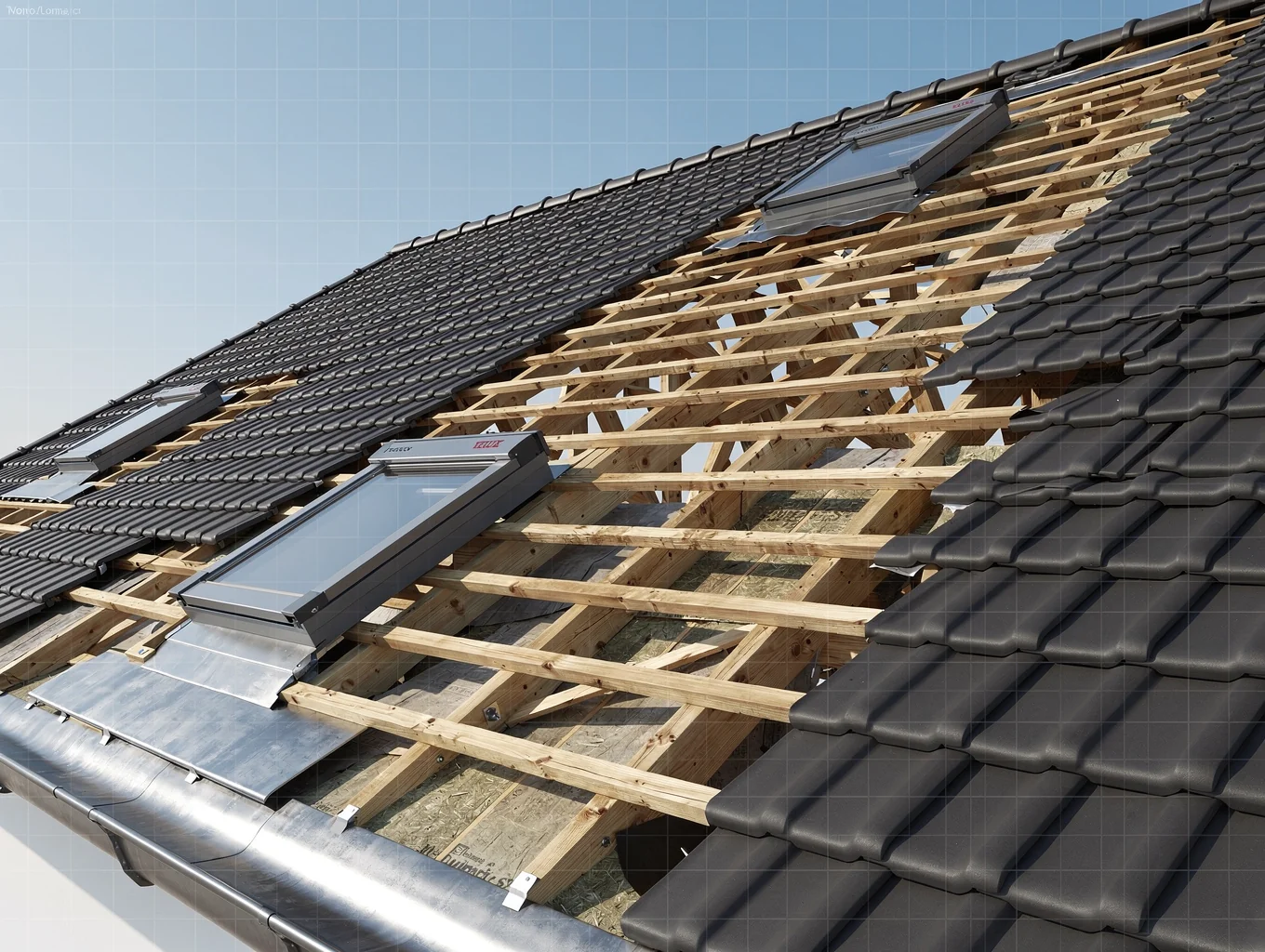 Rendu photoréaliste et simulation 3D de charpente et toiture avec fenêtres Velux